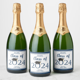 Class of 2024 Elegant Navy Blue Graduation Party Sparkling Wine Label