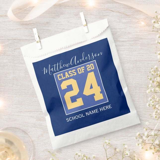 Class of 2024 Elegant Royal Blue & Gold Graduation Favour Bags (Clipped)