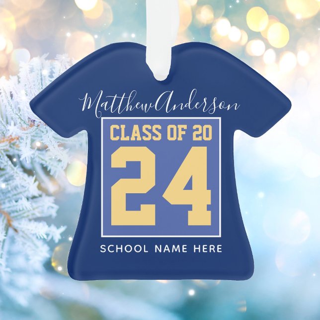Class of 2024 Elegant Royal Blue & Gold Graduation Ornament (Creator Uploaded)