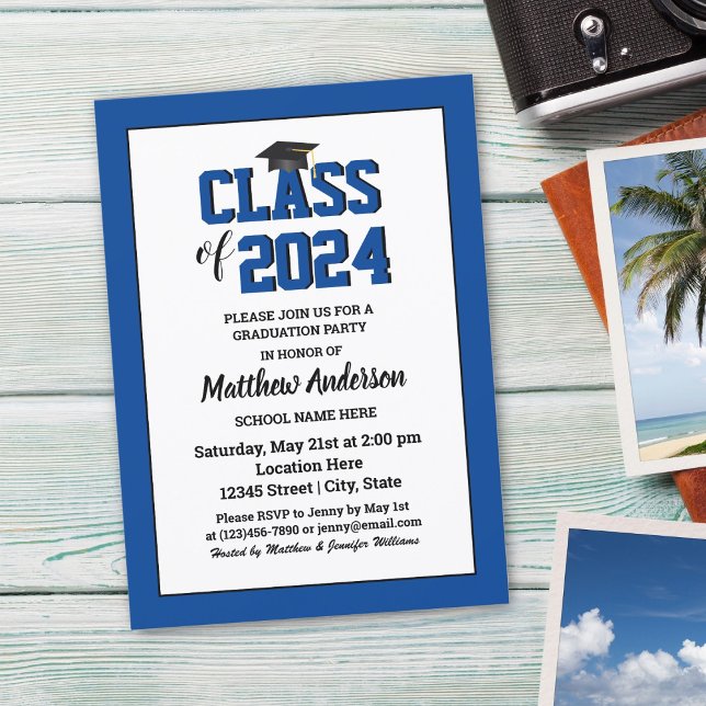 Class of 2024 Elegant Sapphire Blue Graduation Invitation (Creator Uploaded)