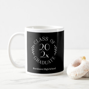 Class of 2024 Emblem School Name Black Graduation Coffee Mug