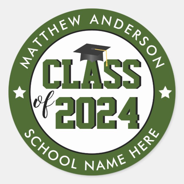 Class of 2024 Forest Green Graduation Party Classic Round Sticker (Front)