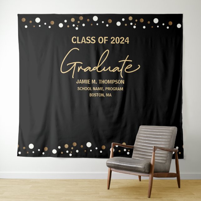 Class of 2024 Gold Black backdrop graduation Tapestry (In Situ (Horizontal))