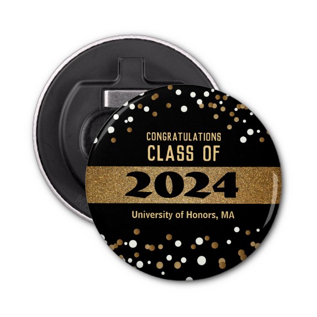 Class of 2024 Gold black  confetti Graduation Bottle Opener (Front)