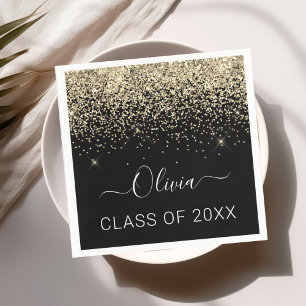 Class of 2024 Gold Black Glitter Graduate Napkin