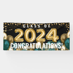 Class of 2024 Gold Glitter Balloons Graduation Banner