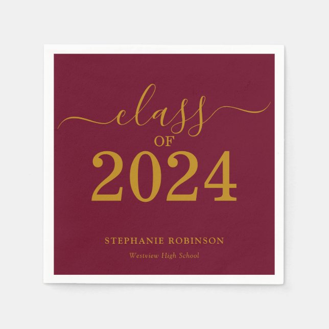 Class of 2024 Gold Maroon Graduation Party Napkin (Front)