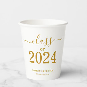 Class of 2024 Gold Script Graduation Paper Cups