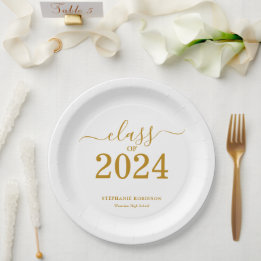 Class of 2024 Gold Script Graduation Paper Plate