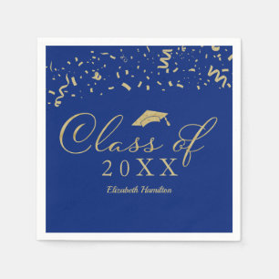 Class Of 2024 Gold Script Graduation Party Blue Napkin