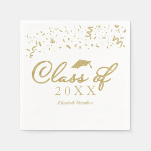 Class Of 2024 Gold Script Graduation Party White Napkin