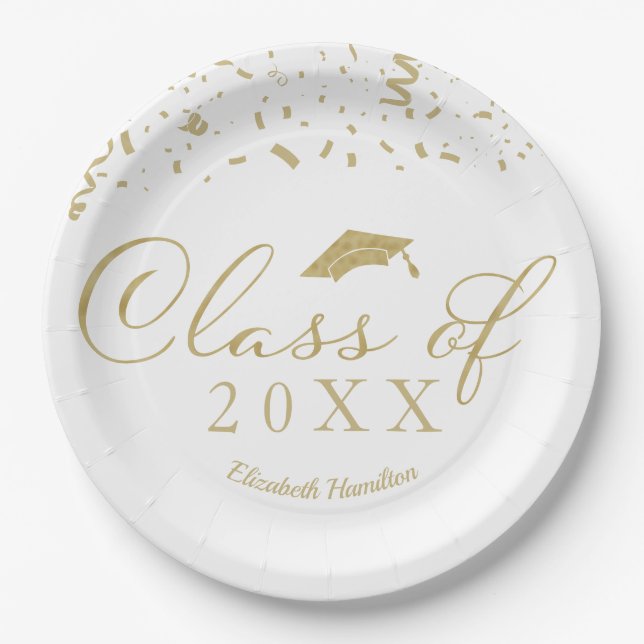 Class Of 2024 Gold Script Graduation Party White Paper Plate (Front)