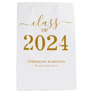 Class of 2024 Gold Script Typography Graduation  Medium Gift Bag