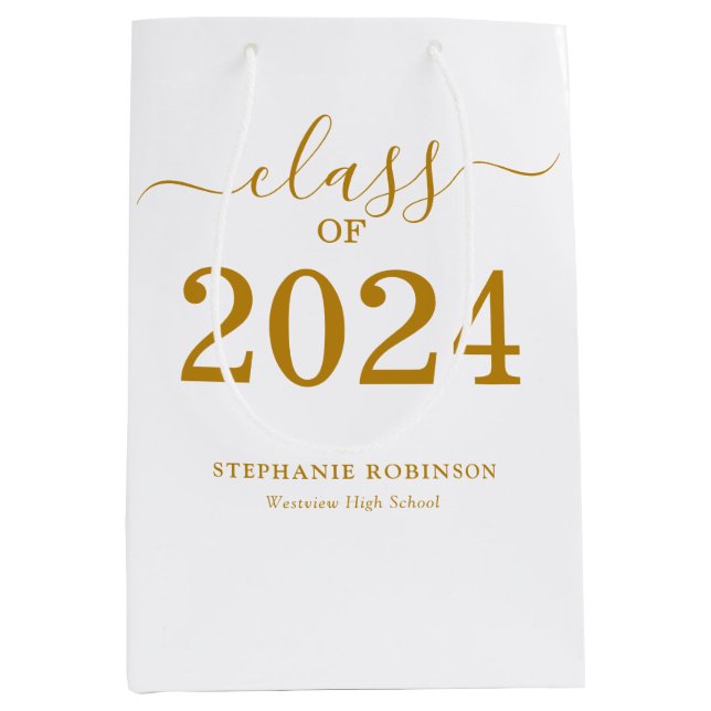 Class of 2024 Gold Script Typography Graduation  Medium Gift Bag (Front)