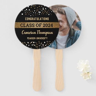 Class of 2024 gold white confetti Graduate photo Hand Fan