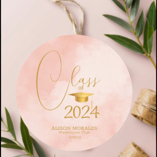Class Of 2024 Goldenrod Peach Fuzz  Graduation  Classic Round Sticker