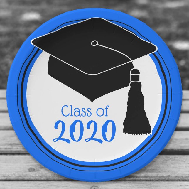 Class of 2024 Grad Cap Blue and Black Paper Plate (Creator Uploaded)
