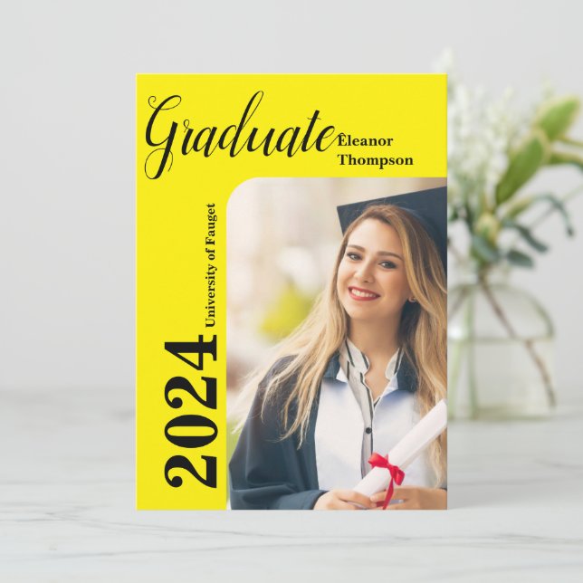 Class of 2024 Grad: Modern Black & White Photo  Invitation (Standing Front)