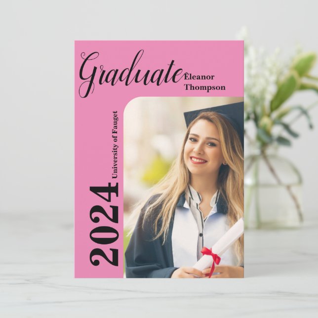 Class of 2024 Grad: Modern Black & White Photo  Invitation (Standing Front)