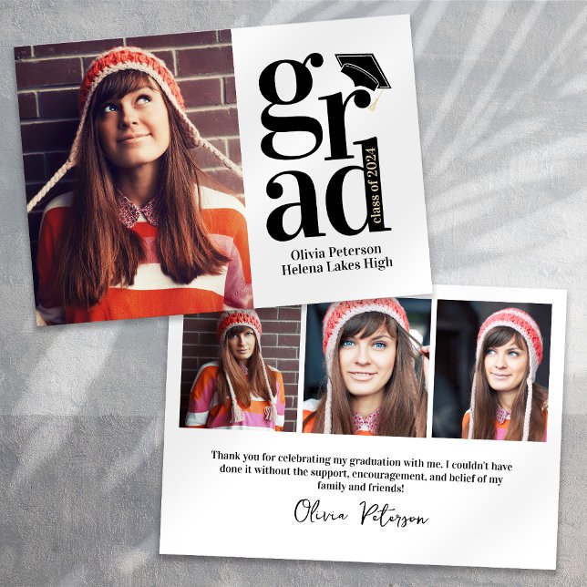 Class of 2024 GRAD Multi Photo Graduation Thank You Card (Creator Uploaded)