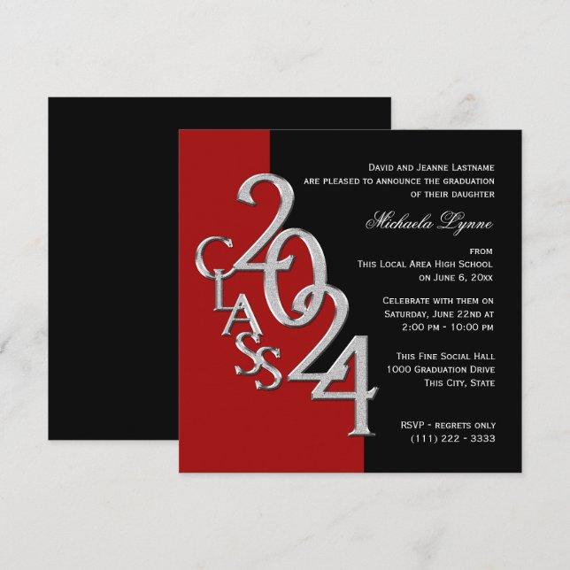 Class of 2024 Grad Red and Black Invitation (Front/Back)