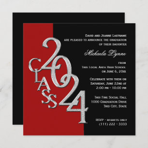 Class of 2024 Grad Red and Black Invitation