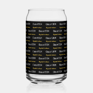 Class of 2024 Grad's Full Name Black White Gold Can Glass