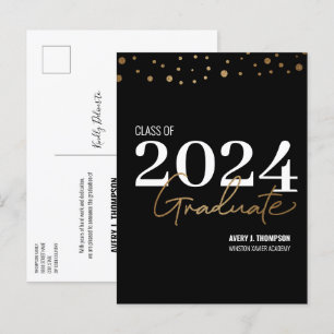 Class of 2024 Graduate Black Gold Graduation Announcement Postcard