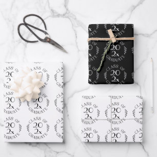 Class of 2024 Graduate Black White Typography Wrapping Paper Sheet