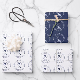 Class of 2024 Graduate Navy Blue White Typography Wrapping Paper Sheet
