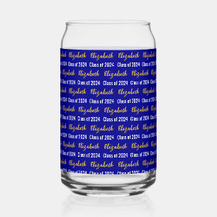 Class of 2024 Graduate's Name Dark Blue White Gold Can Glass