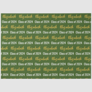 Class of 2024 Graduate's Name Green White Gold Tissue Paper