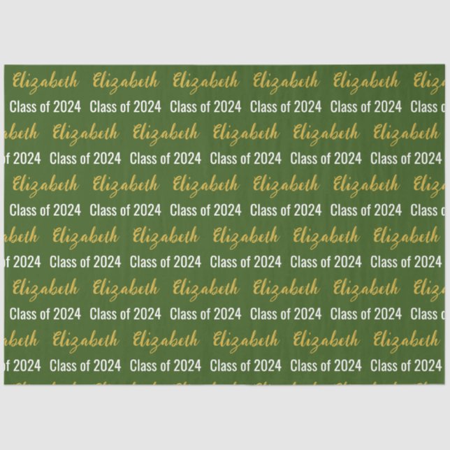 Class of 2024 Graduate's Name Green White Gold Tissue Paper (Front)