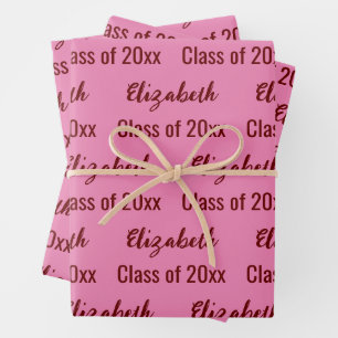 Class of 2024 Graduate's Name Pink and Dark Red Wrapping Paper Sheet
