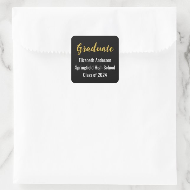 Class of 2024 Graduation Announcement Black White Square Sticker (Bag)