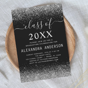 Class of 2024 Graduation Party Silver Black Invitation