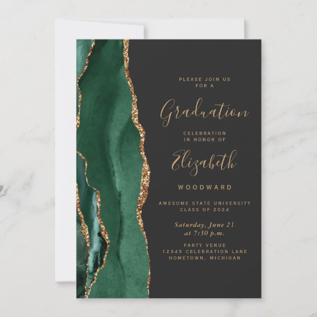 Class of 2024 Green Agate Photo Dark Graduation Invitation (Front)