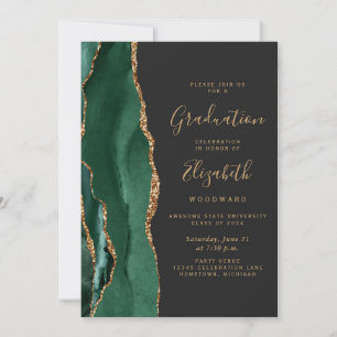 Class of 2024 Green Agate Photo Dark Graduation Invitation