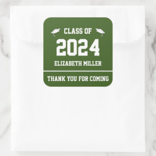 Class of 2024 Green and White Graduation Favour Square Sticker