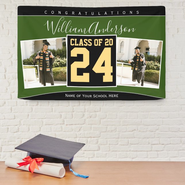 Class of 2024 Green Black & Gold Graduation Photo Banner (Creator Uploaded)