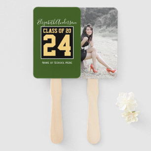 Class of 2024 Green Black & Gold Graduation Photo Hand Fan