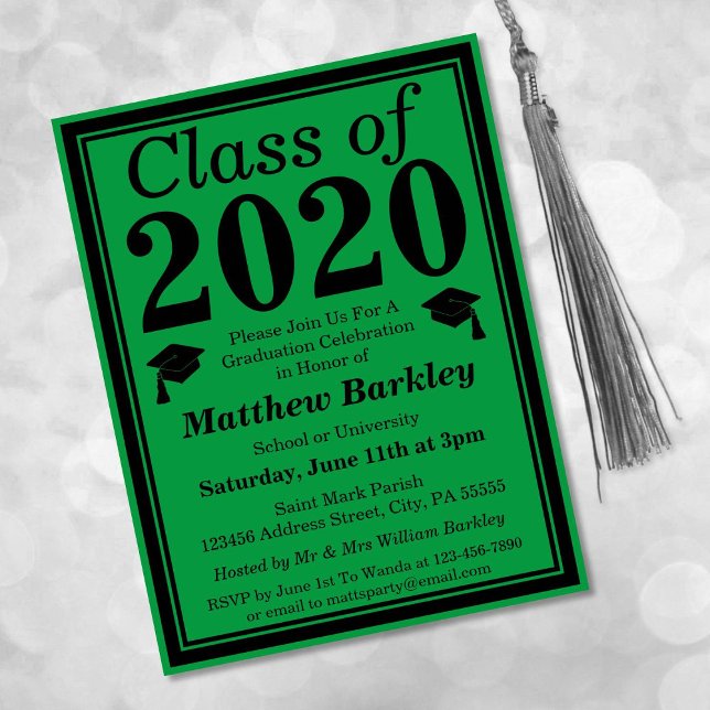 Class of 2024 Green Black Graduation Invitation Postcard (Creator Uploaded)