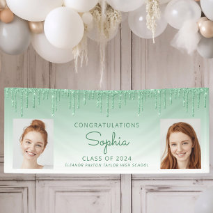 Class of 2024 Green Glitter 2-Photo Graduation Banner