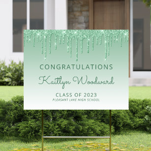 Class of 2024 Green Glitter Drip Graduation Yard Garden Sign