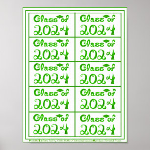 Class of 2024 Green Glitter Shiny Fabric Font Tags Poster
