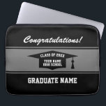 Class of 2024 High School graduation laptop sleeve<br><div class="desc">Class of 2024 High School graduation laptop sleeve. Custom design with personalized name and tassel cap logo. Add your own congratulations message and year. Useful keepsake present or party favor for graduating senior, college grad or university student. Change quantity to get the cheap bulk discount price. Black and white template...</div>