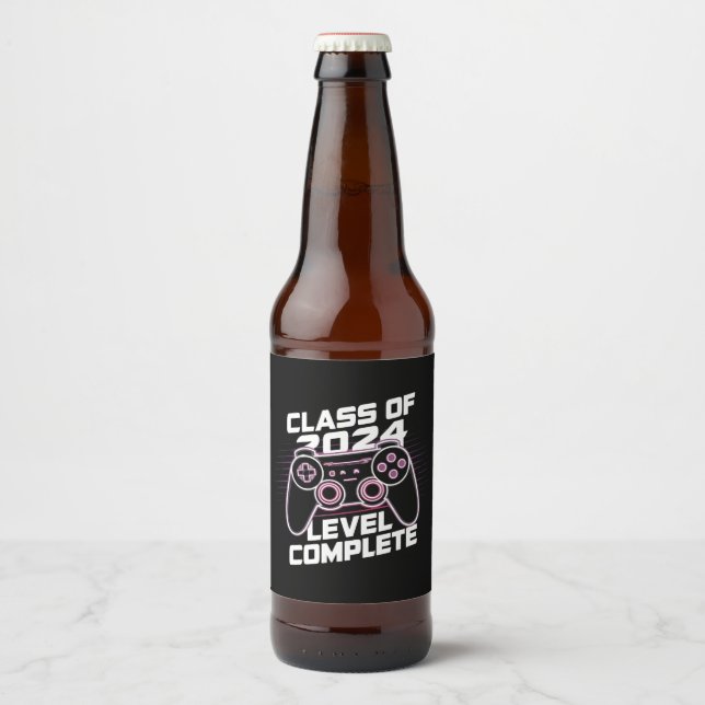 Class Of 2024 Level Complete Senior Graduation Beer Bottle Label (Front)