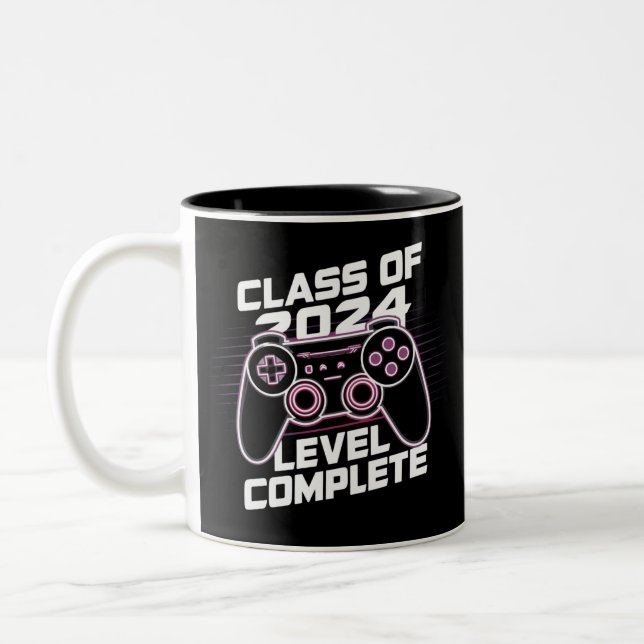 Class Of 2024 Level Complete Senior Graduation Two-Tone Coffee Mug (Left)