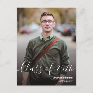 Class of 2024 Male Graduate Photo Name Announcement Postcard