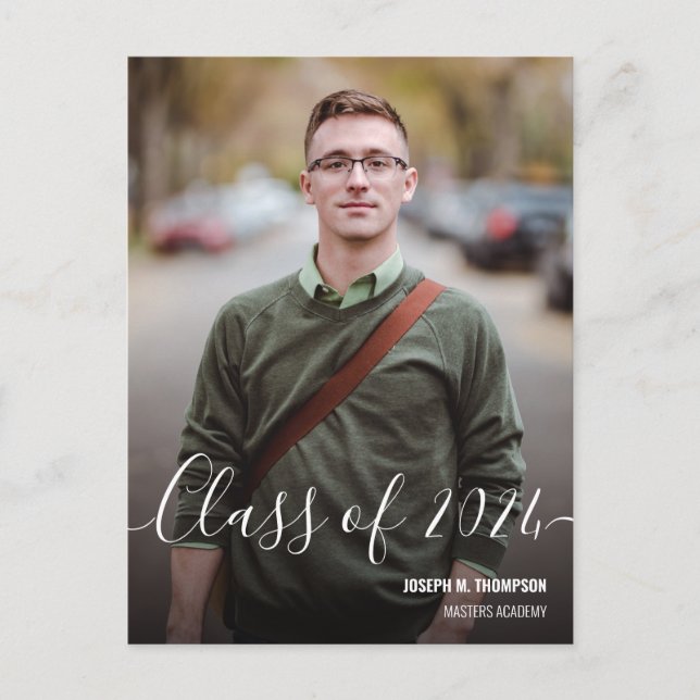 Class of 2024 Male Graduate Photo Name Announcement Postcard (Front)